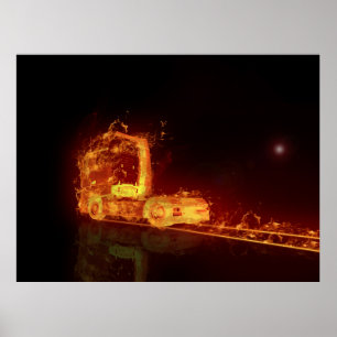 Red Burning Lastbil i brandflammen Poster