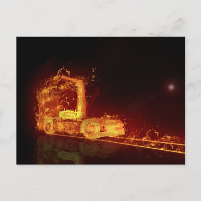Red Burning Lastbil i brandflammen Vykort (Framsida)