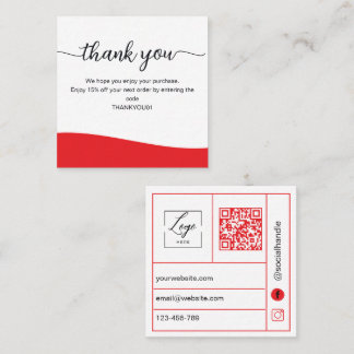 Red Business Thank You Card Order Insert Fyrkantigt Visitkort