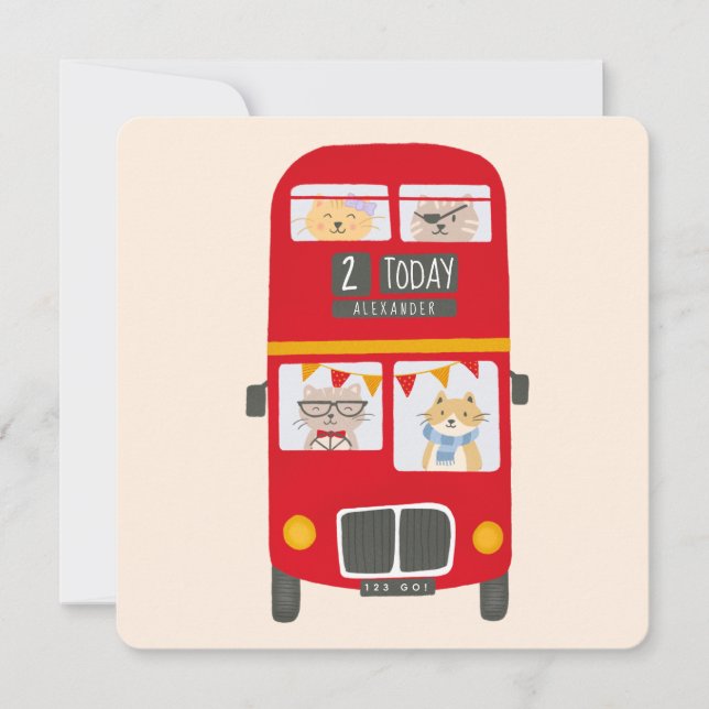 Red Buss Birthday Card Kort (Framsida)