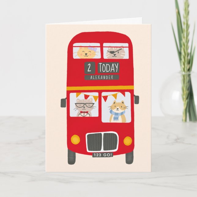 Red Buss Birthday Card Kort (Framsida)