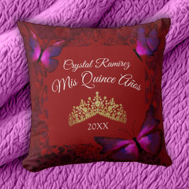 Red Butterflies, Guld Tiara Quinceanera Pillow Kudde