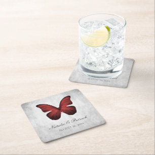Red Butterfly Bröllop Pappra Underlägg Papper Kvadrat
