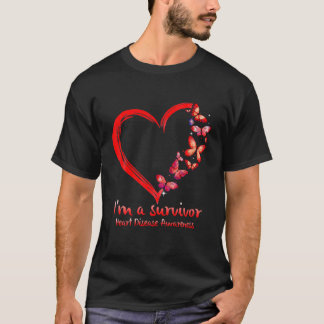 Red Butterfly Heart I'm A Survivor Heart Disease A T Shirt