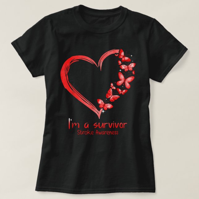 Red Butterfly Heart Jag är en Survivor Stroke Awar T Shirt (Design framsida)