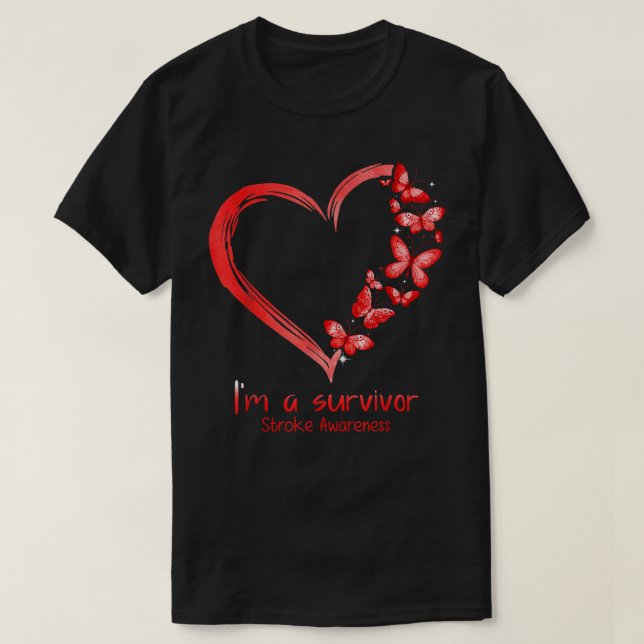 Red Butterfly Heart Jag är en Survivor Stroke Awar T Shirt (Design framsida)