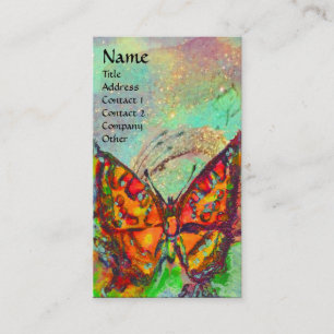 RED BUTTERFLY IN BLUE GRÖNT GULD SPARKLES Monogram Visitkort