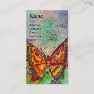 RED BUTTERFLY IN BLUE GRÖNT GULD SPARKLES Monogram Visitkort