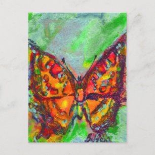 RED BUTTERFLY IN BLUE GRÖNT TEAL GULD SPARKLES VYKORT