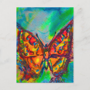 RED BUTTERFLY IN BLUE GRÖNT TEAL GULD SPARKLES VYKORT