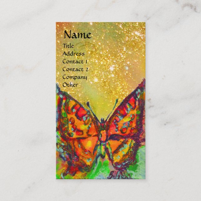 RED BUTTERFLY IN GULT GULD SPARKLES Monogram Visitkort (Framsida)