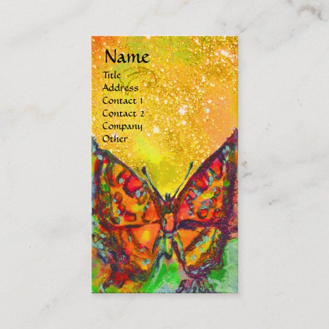 RED BUTTERFLY IN GULT GULD SPARKLES Monogram Visitkort (Framsida)