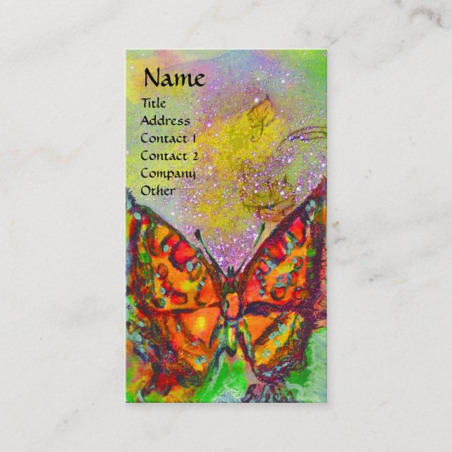 RED BUTTERFLY LILA GULT GULD SPARKLES Monogram Visitkort (Framsida)