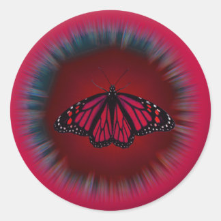 Red Butterfly Mandala Sticker Runt Klistermärke