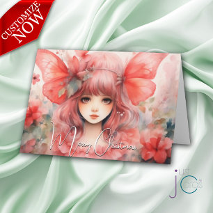 Red Butterfly Pixie Jul Helgdag Kort