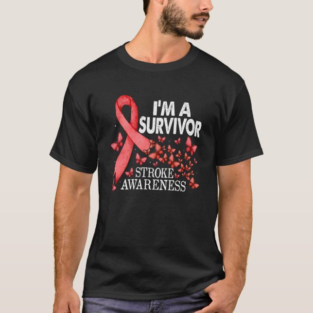 Red Butterfly Red Ribbon Jag är en Survivor Stroke T Shirt (Framsida)
