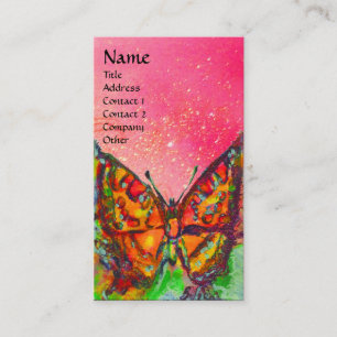 RED BUTTERFLY ROSA GULT GULD SPARKLES Monogram Visitkort