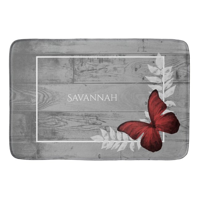 Red Butterfly Rustic Personlig Bath Mat Badrumsmatta (Framsidan)