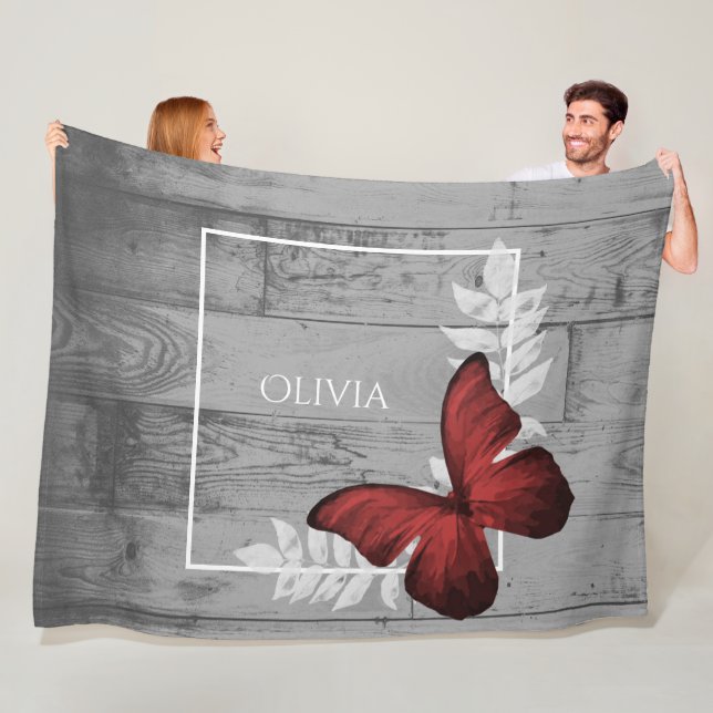 Red Butterfly Rustic Personlig Fleece Blanket (På plats)