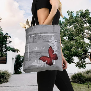 Red Butterfly Rustic Personlig Tote Bag Tygkasse