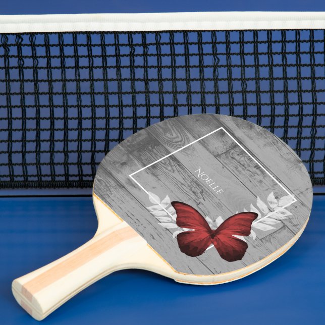 Red Butterfly Rustic Ping Pong Paddle Pingisracket (Insitu)