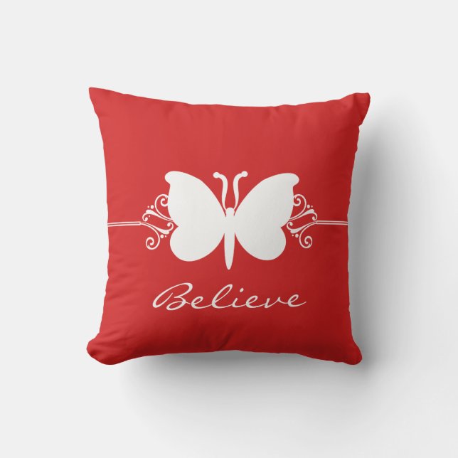 Red Butterfly Swirls Pillow Kudde (Framsida)
