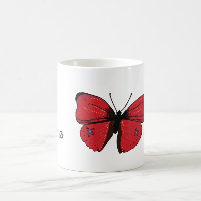 Red Butterfly Teckning Kaffemugg (Center)