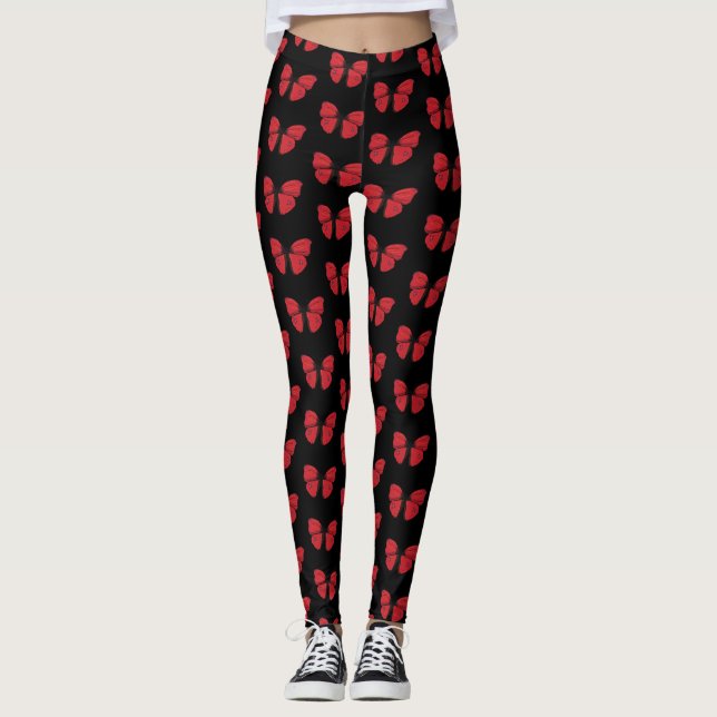 Red Butterfly Teckning Leggings (Framsida)