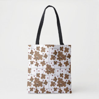 Red Buttons Brown Papper Flowers Tote Tygkasse