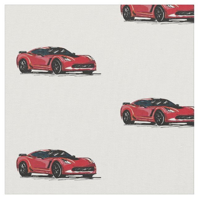 Red C7 Corvette Hand plockade Sketch Fabric Tyg (Närbild)