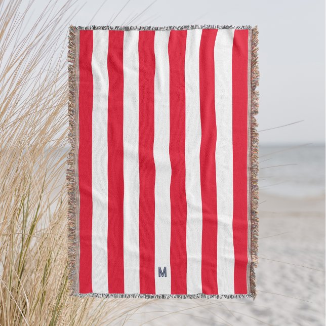 Red Cabana Rand & Personlig Navy Monogram Filt (Skapare uppladdad)