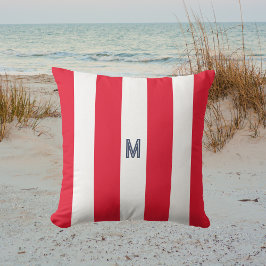 Red Cabana Rand & Personlig Navy Monogram Kudde