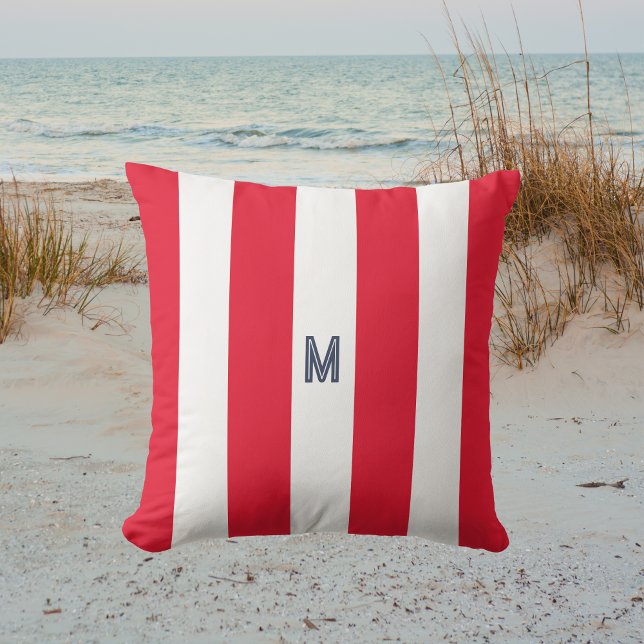 Red Cabana Rand & Personlig Navy Monogram Kudde (Skapare uppladdad)