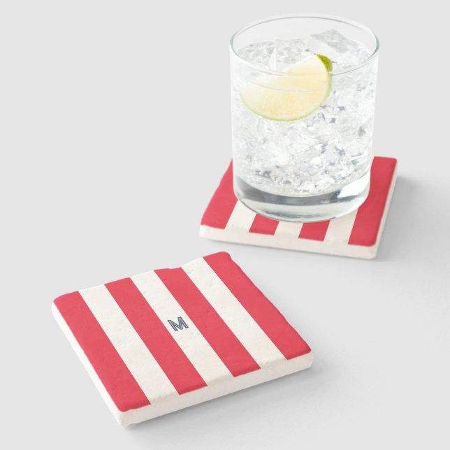 Red Cabana Rand & Personlig Navy Monogram Stenunderlägg (Sidan)