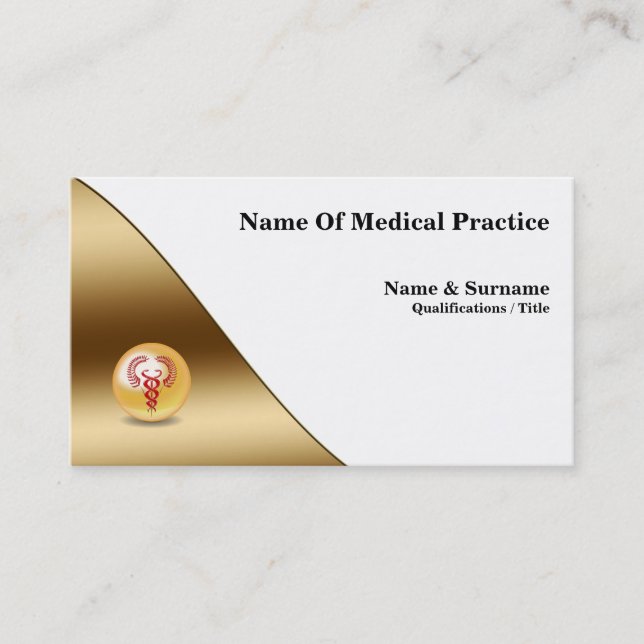 Red caduceus faux guld banner medical doktor visitkort (Framsida)