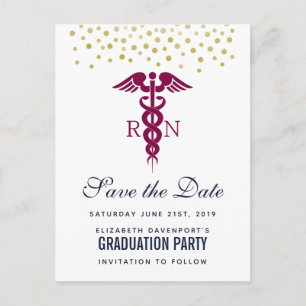 Red Caduceus Nurse Student Spara datumet Vykort