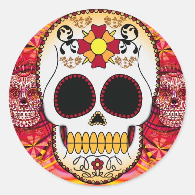 Red Calaveras Sticker Runt Klistermärke (Framsida)