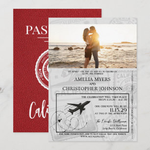 Red California Passport Bröllop Inbjudningar