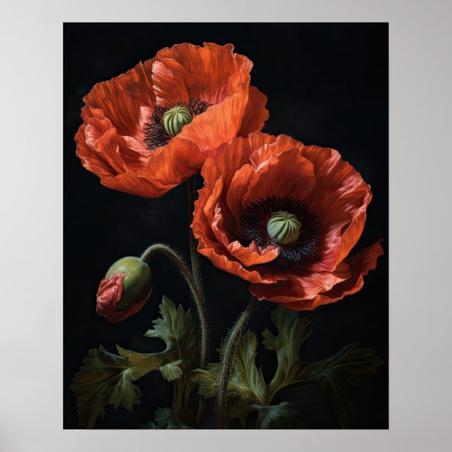 Red California Poppy Flowers Art Print Poster (Framsidan)