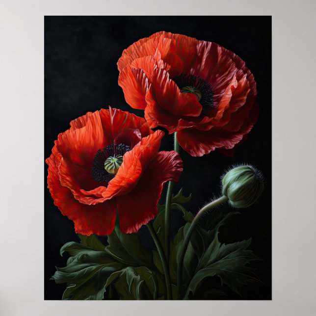 Red California Poppy Flowers Art Print Poster (Framsidan)