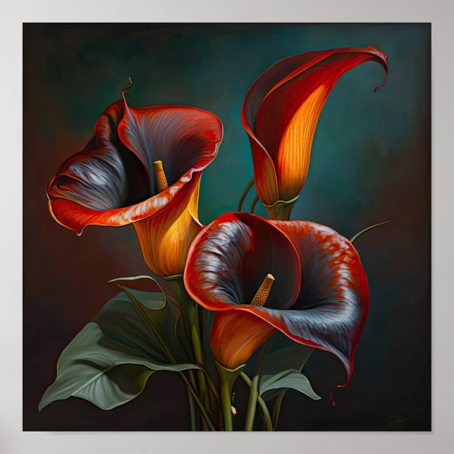 Red Calla Lilies Lily Flower Art Print Poster (Framsidan)