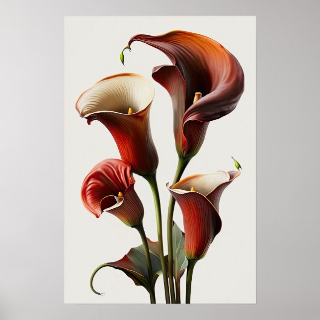 Red Calla Lilies Lily Flower Art Print Poster (Framsidan)