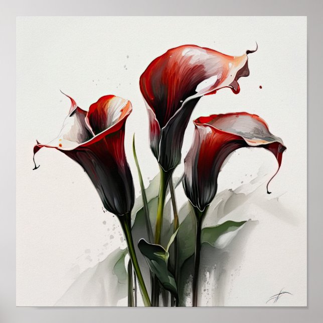 Red Calla Lilies Lily Flower Art Print Poster (Framsidan)