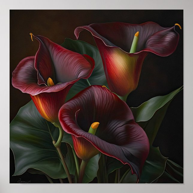 Red Calla Lilies Lily Flower Art Print Poster (Framsidan)