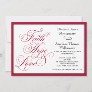 Red Calligraphy Faith Hope Kärlek bröllopsinbjudan Inbjudningar