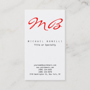 Red Calligraphy Monogram Black White Affärskort Visitkort