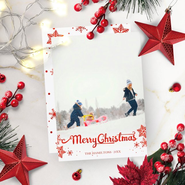 Red Calligraphy Photo Snowflake jul Inbjudningar (Skapare uppladdad)