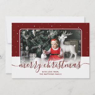 Red Calligraphy Script Star Cute Photo jul Julkort