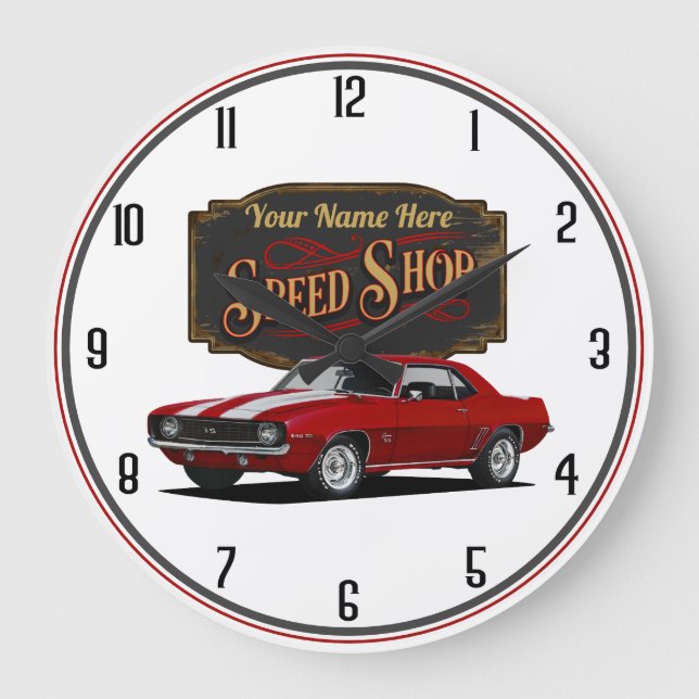 Red Camaro Personlig Speed Shop Stor Klocka (Framsida)