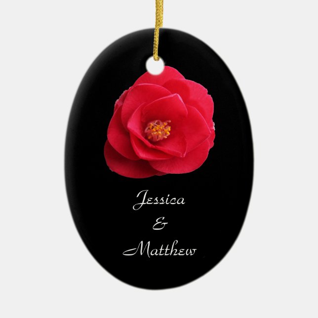 Red Camellia-blomman Julprydnad Julgransprydnad Keramik (Framsidan)